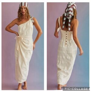 Free People At Leisure Wrap Midi Dress in Wet Plaster, LARGE